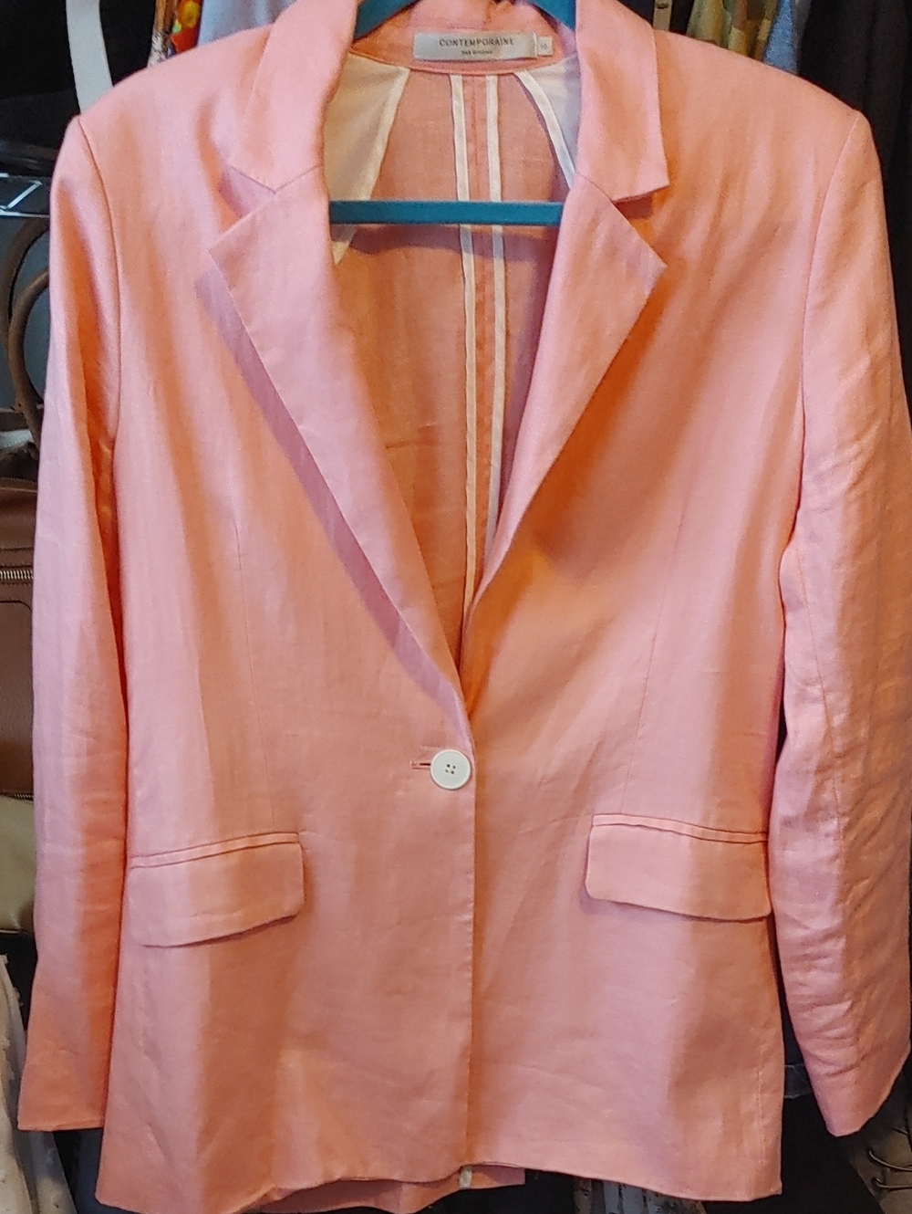 Pink Linen-Blend Single-Button Blazer